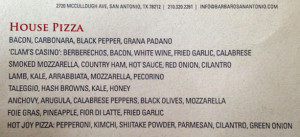Barbaro Pizza Menu